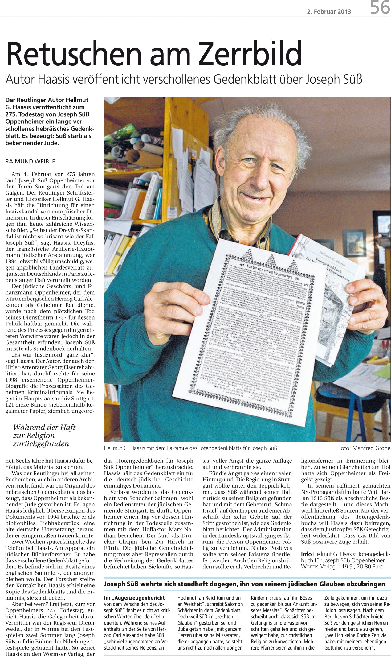 Totengedenkbuch für Joseph Süß Oppenheimer